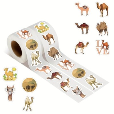 500 pcs Sticker Seals Roll Cute Cartoon Camel Theme Semi Gloss Self ...