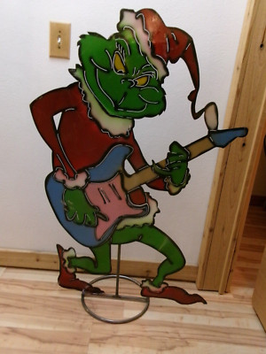 Unique Metal 47'' Grinch Playing Guitar Yard Art Christmas Decor Sculpture