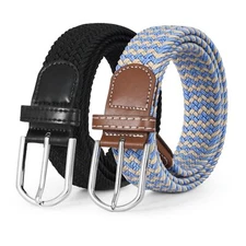 Women Braided Elastic Belt, 1.38'' Width Woven Fabric Belt for Jeans Men Golf
