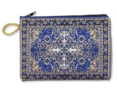 Byzantine Cross Rosary Prayer Beads Tapestry Pouch – Purple Blue Keepsake Holder, Christianity