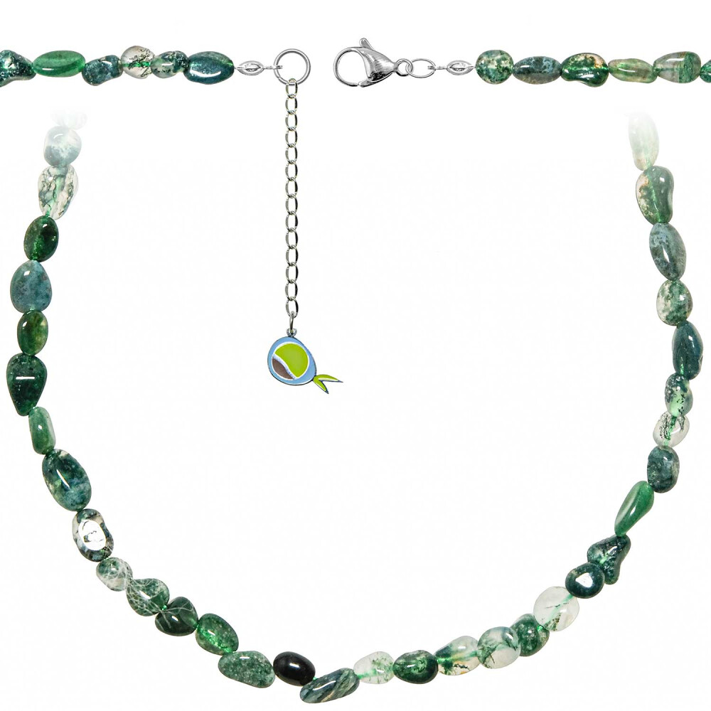Collier en agate mousse naturelle avec perles roulées de 5 à 8 mm de longueur 38 cm