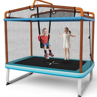 3-in-1 Kids Trampoline 6FT Rectangle Toddler Trampoline w/ Swing