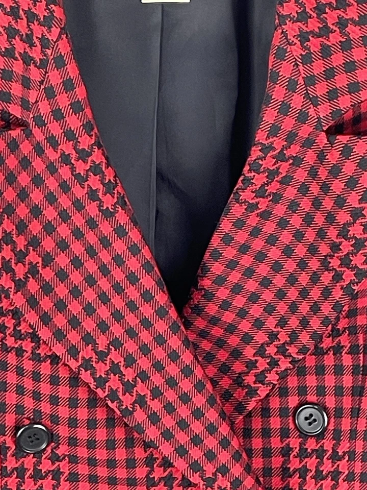 SAKS пятой авеню красный черный двубортный шерсти клетку блейзер куртка размер 4 - Изображение 2 из 4