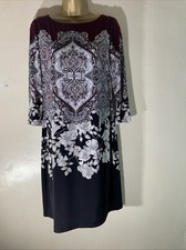 Womens Wallis Uk 10 Black Mix Paisley Long Sleeve Casual Lined Bodycon Dress