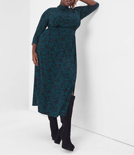 Lane Bryant Women's Green 3/4 Sleeve Tie-neck Open Back Midi Dress Sz 18/20