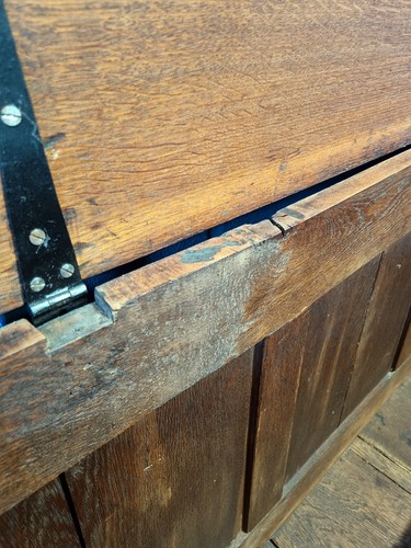 Vintage Panelled Storage Chest with Drawers Painted Blanket Chest Glass Knobs - Picture 12 of 19