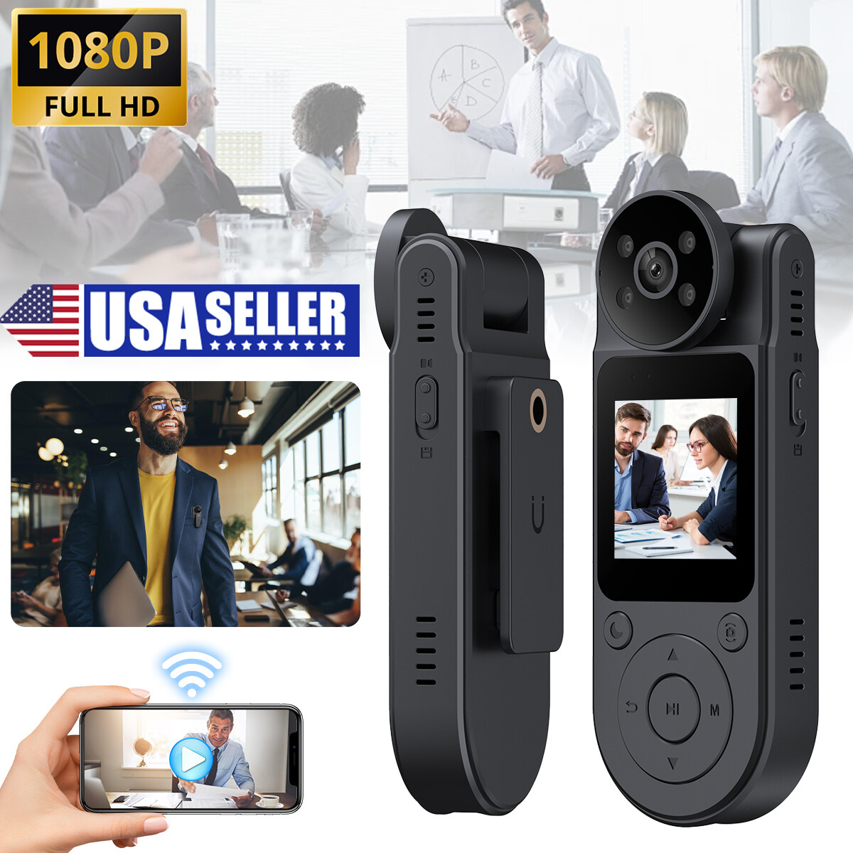1080P Camcorder Mini Body Camera HD 180° Video Camera _130° wide-angle lens^^-image