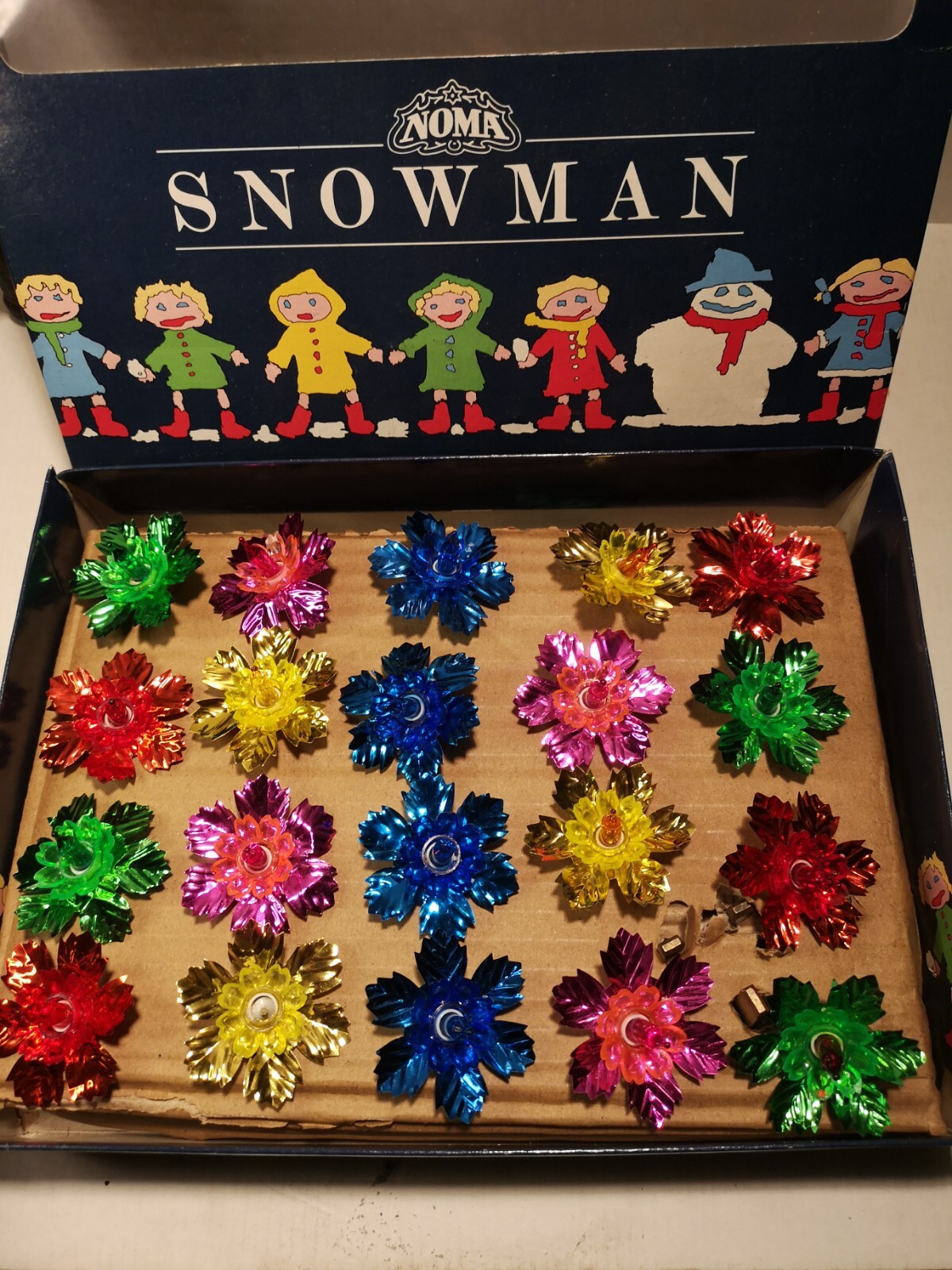 Vintage Noma Pifco 20 Snowman Christmas Lights Tested Working Boxed