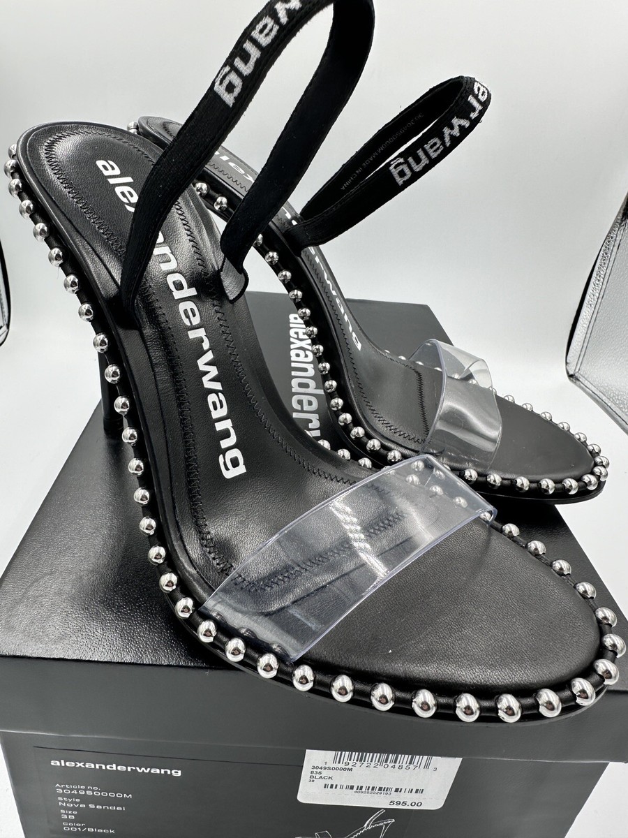 Alexander Wang★Nova レザー サンダル スタッズ ALEXANDER WANG Black Nova Studded Slingback Sandal Heels