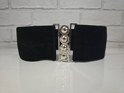 Vintage Waist Belt Black Chunky Wide Stretch 24