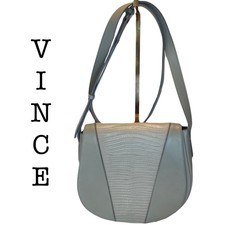 Vince Modern V Lizard Embossed Gray Leather Crossbody Bag