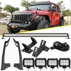 52'' LED Light Bar Combo + 4"  PODS Mount Brackets Set for JEEP Wrangler JK