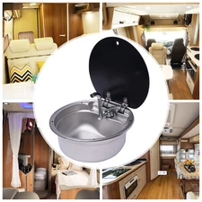 Stainless Steel RV Hand Wash Basin Kitchen Sink w/ Lid & Tap Caravan Camper Boat