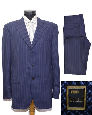 Zilli Suits Great Men's ZILLI PARIS Suit 40US/UK 50IT Blue Striped Wool Super 170's ...