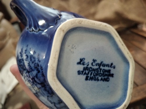 Vintage Ironstone RARE Les Enfants Shaving Mug Blue Staffordshire England As Is - Picture 10 of 18