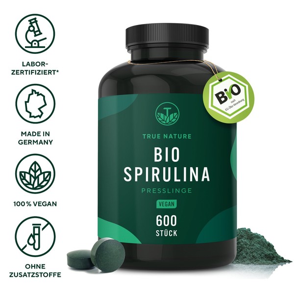Bio Spirulina Presslinge - 600 Tabletten (500Mg) Algen - Vegan - True Nature®-image