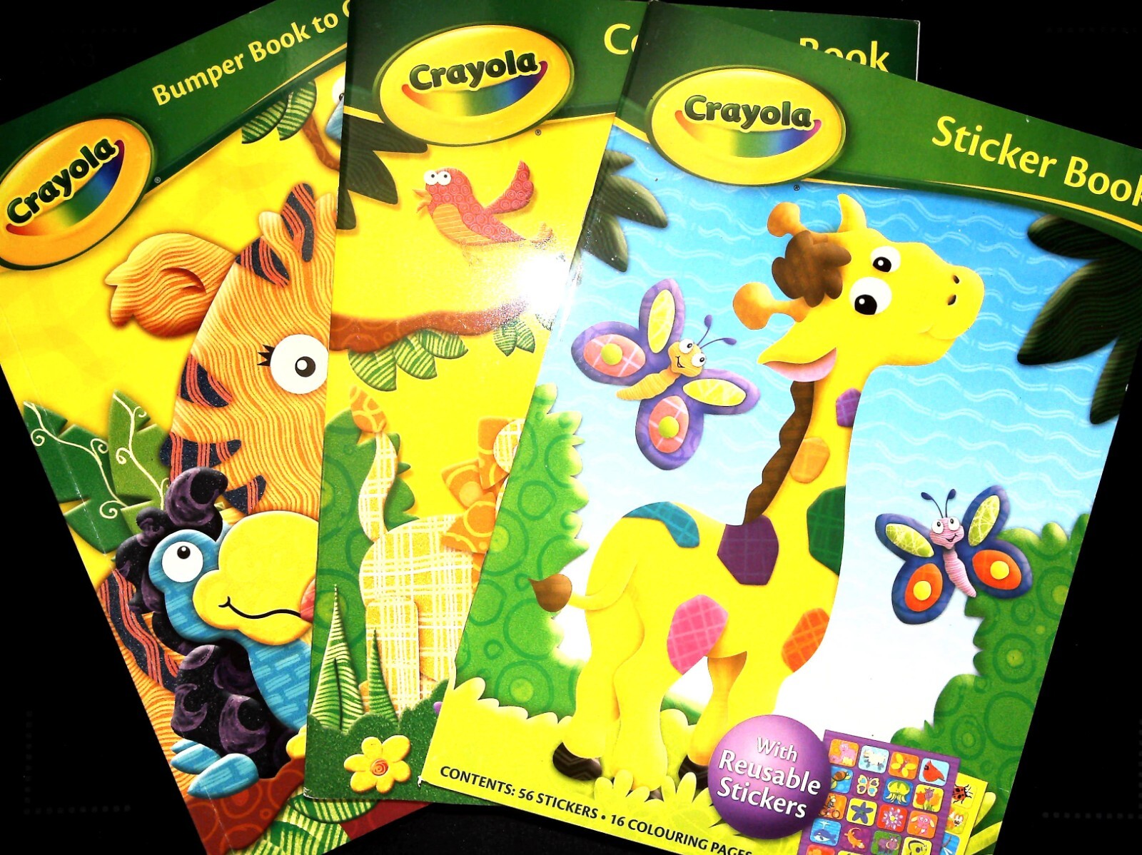 Crayola Wild Animal Colouring Sticker Bumper Book Set - 3 New A4 Books age 3+