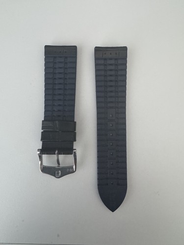 Genuine Hirsch ANDY BLUE / BLACK Leather / Rubber Strap Band 24mm - Picture 2 of 2