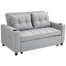 2 Seater Pull Out Sofa Bed with Pockets for Living Room Light Grey