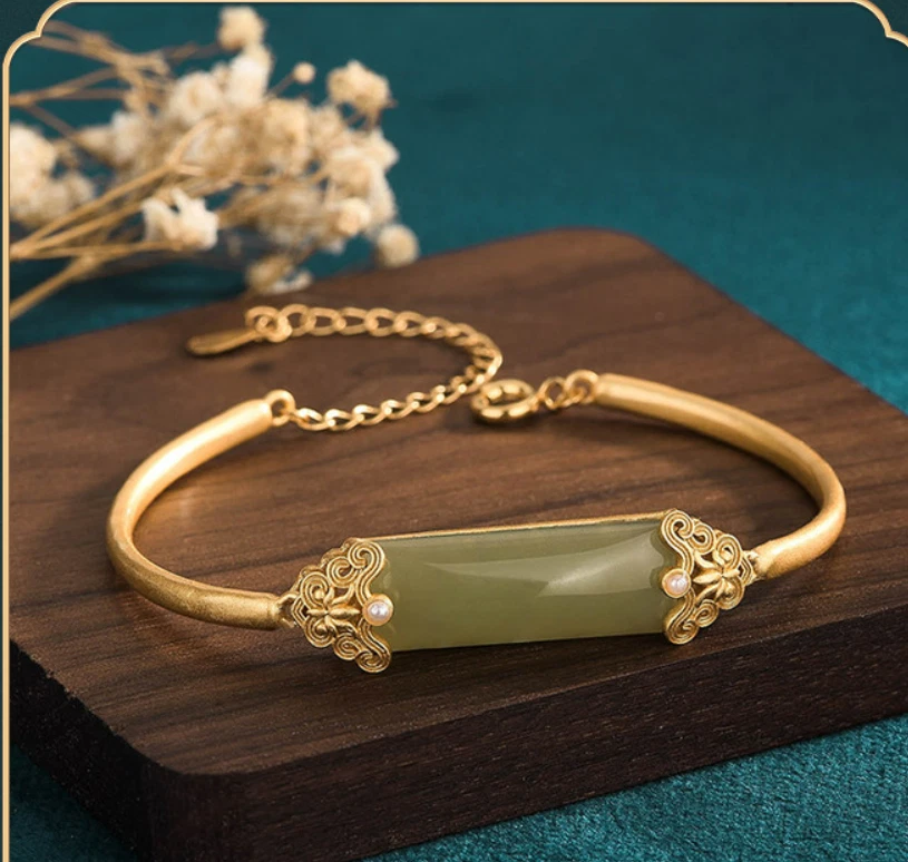 WHITE MOON] Jade Bracelet Natural gelang jed 18K Gold-Plated Decorative  Various Colors Translucent Ladies Jewelry Brace 翡翠玉手镯 | Shopee Malaysia