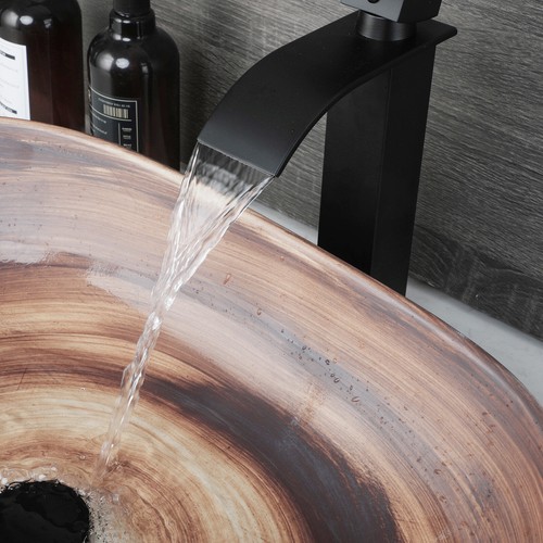 US Oval Bathroom Vessel Sink Washing Basin Deck Mounted Bowl Waterfall Mixer Tap - Picture 5 of 11