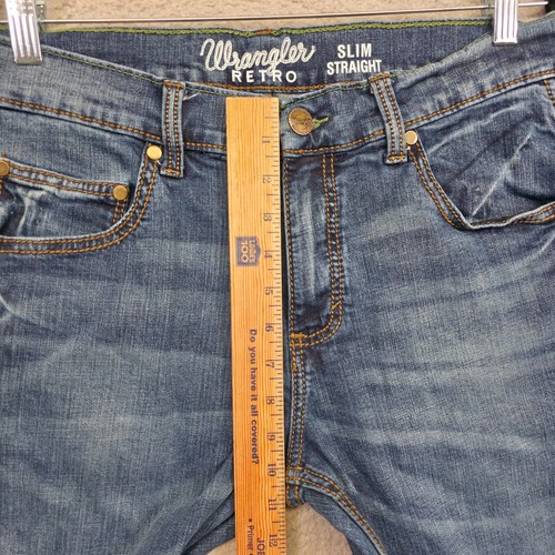 Wrangler Retro Jeans Mens 33x30 Slim Straight Dark Wash Denim Stretch Western - Picture 6 of 15