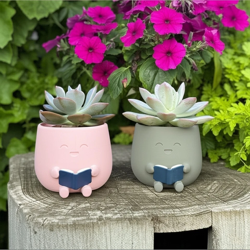 Cute Bookworm Planter Succulent Pot Small Desk Decor Office Gift for Book Lover - Image 3 of 4