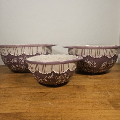 Temptations By Tara Old World Floral Lace Spring Purple Mixing Nesting Bowls Set