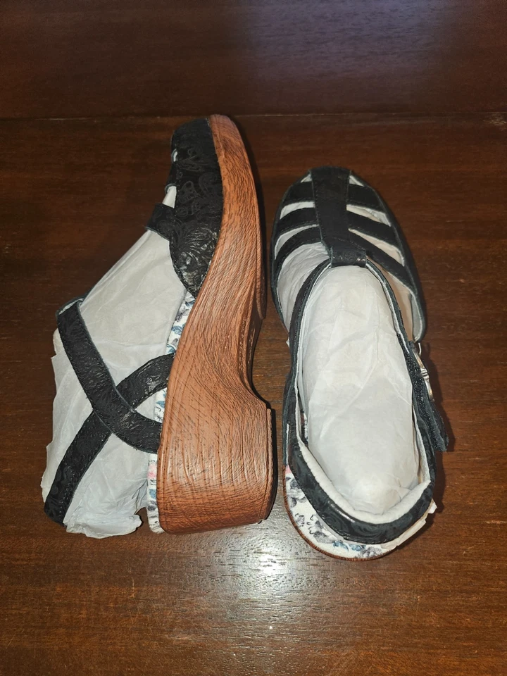 Женские кожаные босоножки Alegria на танкетке с пряжкой ремешком черные размер 5 ЕС 36 НОВЫЕ - Изображение 4 из 4