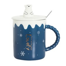 2 Sets Lovely Polar Bear Tea Cup Coffee Cup Milk Ceramic Mug with Spoon