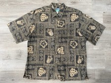 Reyn Spooner Reverse Print Hawaiian Olive Green Shirt Tribe Floral XL Tiki EUC