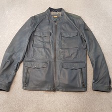 Hugo Boss Jacket 44R XL Blue Lamb Leather Jeep Bomber Biker Cafe Moto Racer