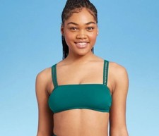 Shade  Shore Women  s Ladder Trim Bralette Bikini Top Deep Teal Size S NWT
