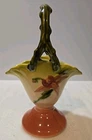 Hull Pottery Floral Pink and Green Basket with Vine Handle 9" Tall  EUC Vintage