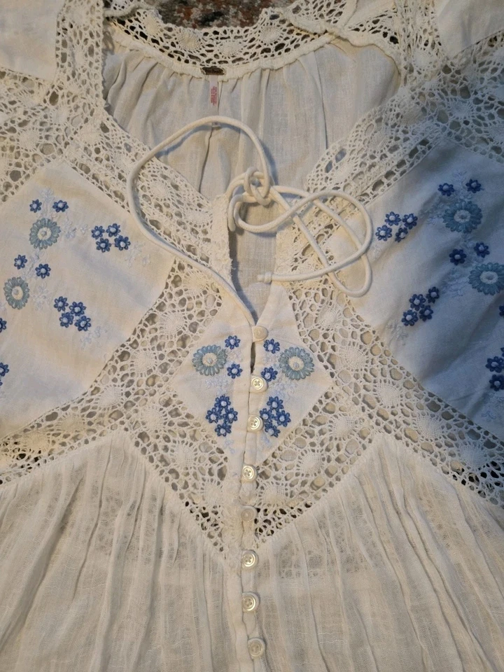 Vestido Free People Midi Buttondown Floral Bordado Encaje Fluido Talla L Foto 4 de 4