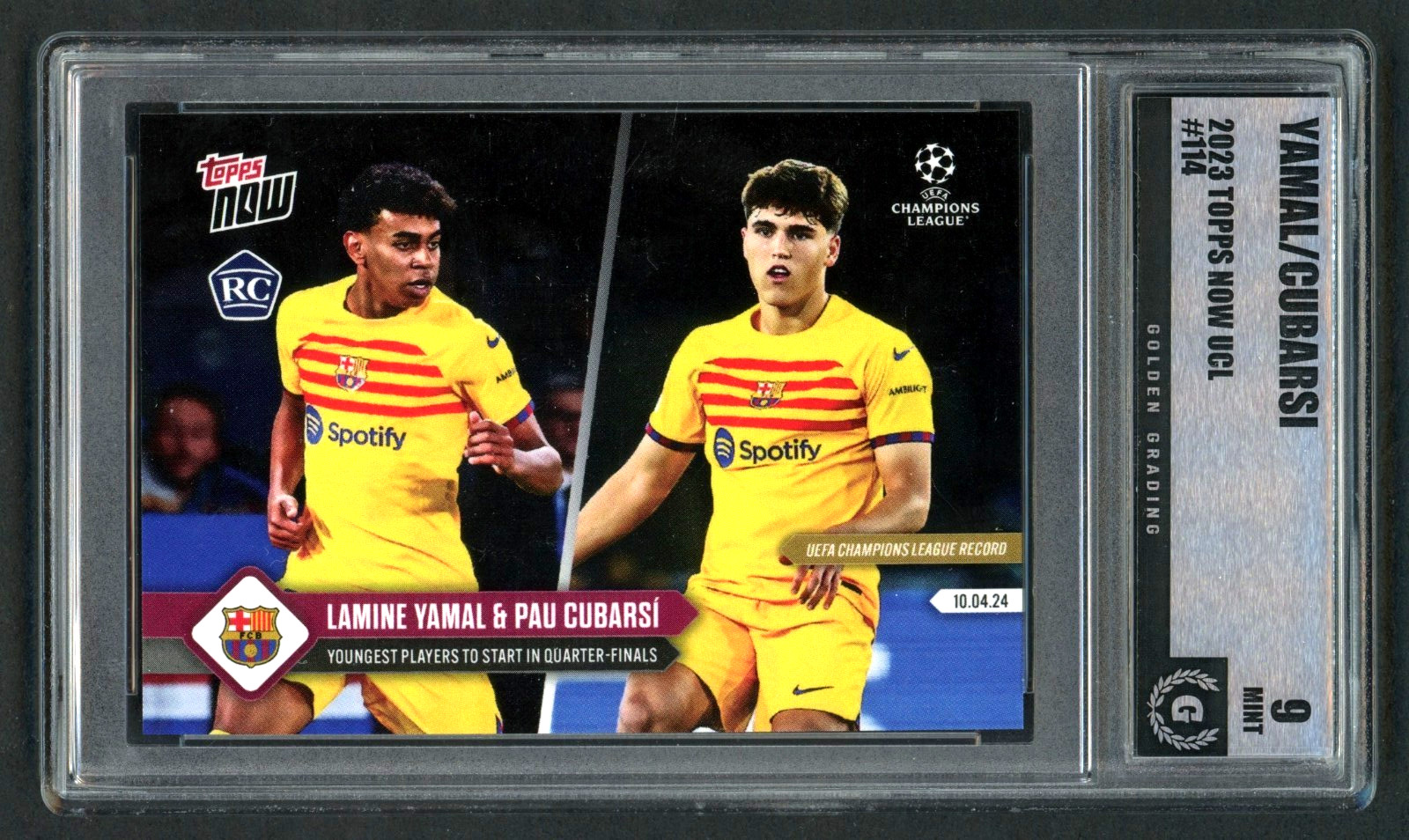 2023-24 Topps Now UCL- Lamine Yamal, Pau Cubarsi #114 Rookie (RC) Graded Mint 9