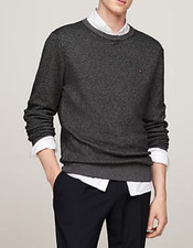 Tommy Hilfiger Men's Crewneck Sweater Cotton Cashmere Grey Melange Size L