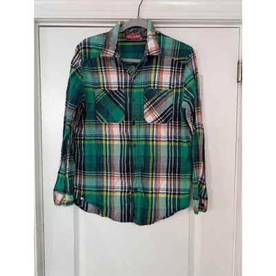 Mambo Australia Flannel Button down Shirt men's small green plaid cozy
