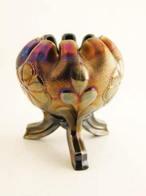 Vintage Northwood Daisy and Plume Amethyst Carnival Glass Rose Bowl Inner Berry
