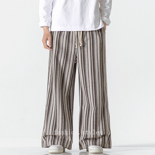 Pantalones a Rayas Para Hombre Cordón Cintura Elástica Pantalones Sueltos Opcionales Boho - Imagen 2 de 18