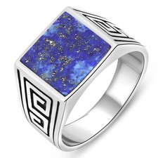 Herren Siegel Ring Lapislazuli Massiv 925 Sterling Silber Gestempelt Hochglanz