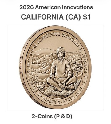 CALIFORNIA (CA) Dollar 2-Coins (P&D) 2026 American Innovations from rolls 250 Yr