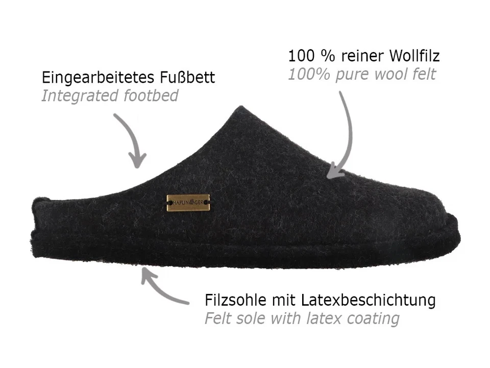 Zapatillas de fieltro de lana HAFLINGER® | Estilo suave, carbón Foto 3 de 4