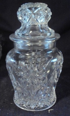 Glass pickle marmalade jar Imperial Glass La Rochelle Cosmos pattern #474 A5