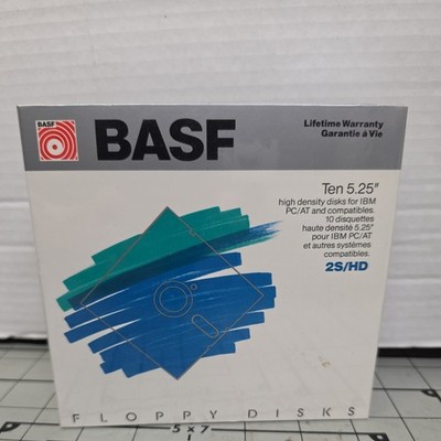 BASF 5.25'' Floppy Disks - 2S/HD Ten Disks High Density Vintage Sealed Free Ship
