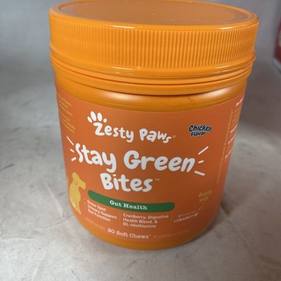 Zesty Paws Stay Green Bites For Dog Gut Health 90 Soft Chews Chicken  EXP 02/26