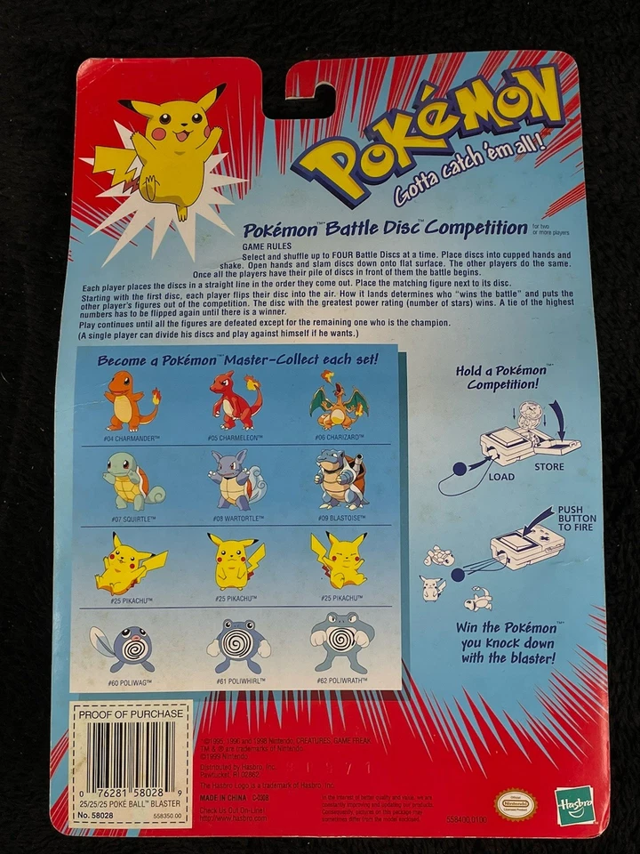 Pokemon Nintendo Pikachu Poke Ball Juguete Blaster Con Discos de Batalla 1998 Hasbro De Colección Foto 2 de 2