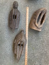 Antique African Wooden Masks Set of 3 - Dark Wood Tone Ethnographic Art