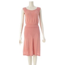 Chanel Coco Mark Sleeveless Dress Cotton Knit Pink Size 38 Chest 15.7 in