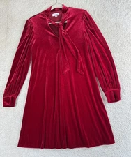 Calvin Klein Dress Womens 6 Red Velvet Tie Neck Long Sleeves Holiday Career